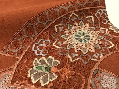 平和屋着物●中国三大刺繍　スワトウ相良刺繍　総刺繍　太鼓柄袋帯　紬地　地紙更紗文　正絹　逸品　CABM2945vp