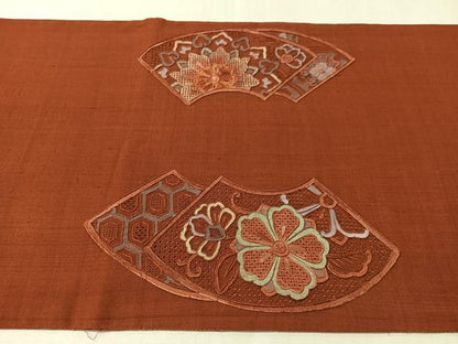 平和屋着物●中国三大刺繍　スワトウ相良刺繍　総刺繍　太鼓柄袋帯　紬地　地紙更紗文　正絹　逸品　CABM2945vp