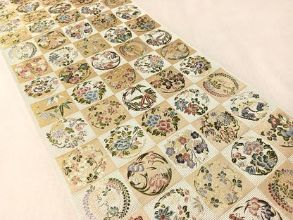 平和屋着物●西陣の老舗　1782年創業　山下織物　六通柄袋帯　唐織　市松取式花の丸　金糸　正絹　逸品　CABM2947vp
