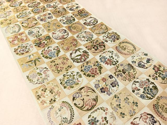 平和屋着物●西陣の老舗　1782年創業　山下織物　六通柄袋帯　唐織　市松取式花の丸　金糸　正絹　逸品　CABM2947vp
