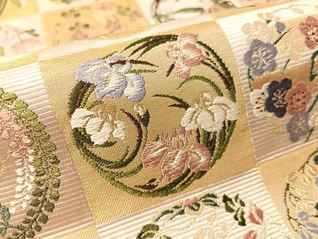 平和屋着物●西陣の老舗　1782年創業　山下織物　六通柄袋帯　唐織　市松取式花の丸　金糸　正絹　逸品　CABM2947vp