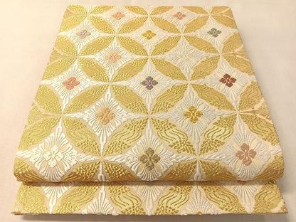 平和屋着物●六通柄袋帯　唐織　七宝花文　金糸　正絹　逸品　CABM2949vp