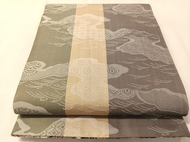 平和屋着物●両面　全通柄袋帯　組織　間道　金糸　正絹　逸品　CABM2950vp
