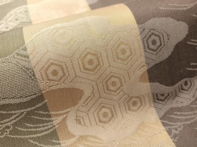平和屋着物●両面　全通柄袋帯　組織　間道　金糸　正絹　逸品　CABM2950vp