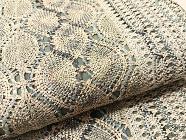 平和屋着物●全通柄袋帯　リボン織　間道　銀糸　正絹　逸品　CABM2951vp