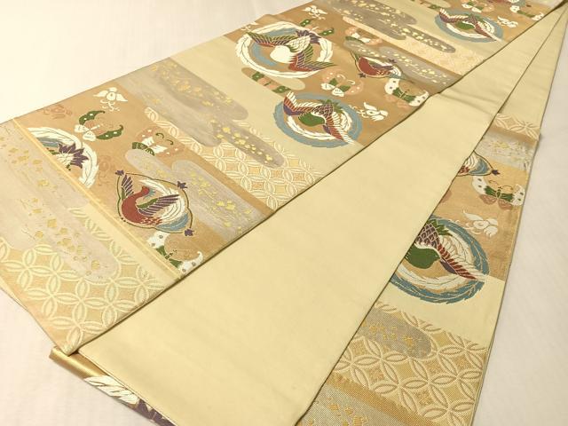 平和屋着物●西陣　太鼓柄　本袋帯　花鳥蝶丸文　金糸　正絹　逸品　CABM2952vp