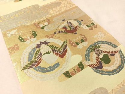 平和屋着物●西陣　太鼓柄　本袋帯　花鳥蝶丸文　金糸　正絹　逸品　CABM2952vp
