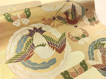 平和屋着物●西陣　太鼓柄　本袋帯　花鳥蝶丸文　金糸　正絹　逸品　CABM2952vp