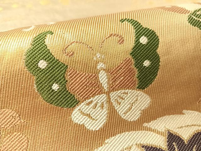 平和屋着物●西陣　太鼓柄　本袋帯　花鳥蝶丸文　金糸　正絹　逸品　CABM2952vp