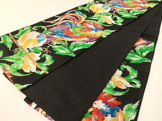 平和屋着物●六通柄袋帯　鶏花文　黒地　金銀糸　正絹　逸品　CABM2953vp