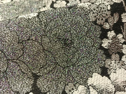 平和屋着物●六通柄袋帯　牡丹　黒地　銀糸　正絹　逸品　CABM2955vp