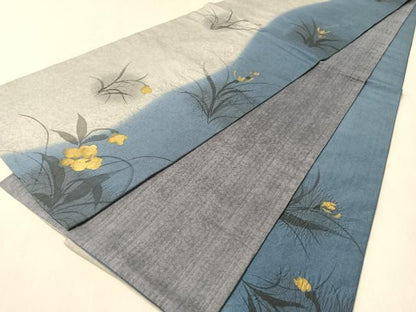 平和屋着物●両面　全通柄袋帯　本場縞大島紬地　手描き　絞り　刺繍　草花文　金彩　正絹　逸品　CABM2956vp