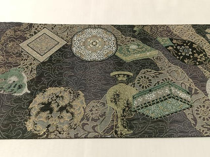 平和屋着物▽両面　全通全景袋帯　スリーシーズン　春夏秋　正倉院宝物八拾八紋様　金糸　正絹　逸品　CABM2960vp