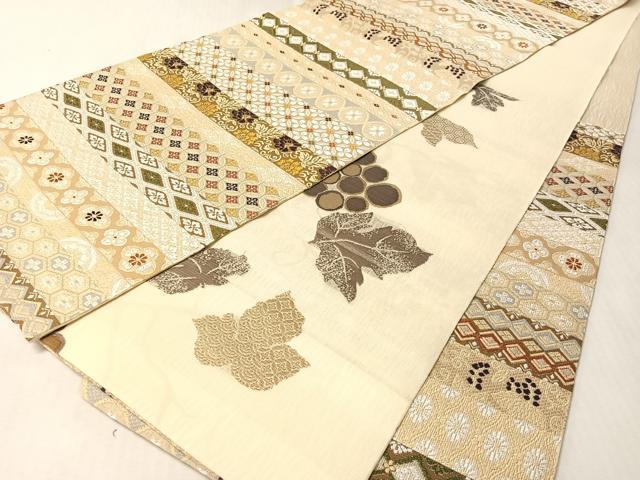 平和屋着物▽両面　六通柄袋帯　スリーシーズン　春夏秋　横段吉祥花文　正絹　逸品　未使用　CABM2962vp