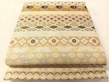 平和屋着物▽両面　六通柄袋帯　スリーシーズン　春夏秋　横段吉祥花文　正絹　逸品　未使用　CABM2962vp