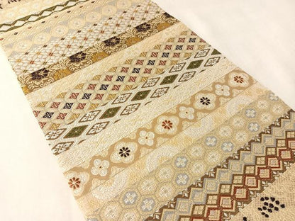 平和屋着物▽両面　六通柄袋帯　スリーシーズン　春夏秋　横段吉祥花文　正絹　逸品　未使用　CABM2962vp