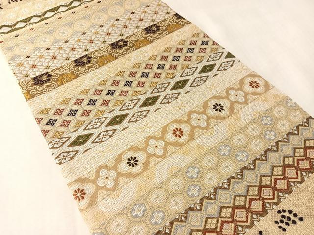平和屋着物▽両面　六通柄袋帯　スリーシーズン　春夏秋　横段吉祥花文　正絹　逸品　未使用　CABM2962vp