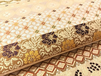 平和屋着物▽両面　六通柄袋帯　スリーシーズン　春夏秋　横段吉祥花文　正絹　逸品　未使用　CABM2962vp