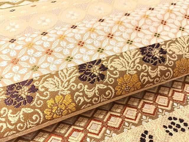 平和屋着物▽両面　六通柄袋帯　スリーシーズン　春夏秋　横段吉祥花文　正絹　逸品　未使用　CABM2962vp