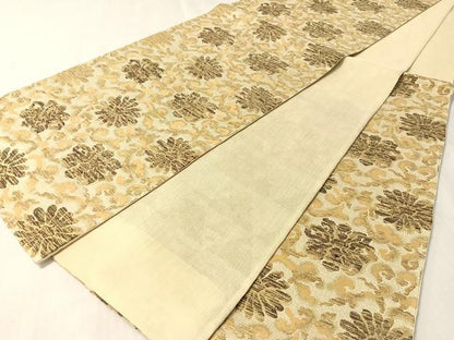 平和屋着物▽六通柄袋帯　スリーシーズン　春夏秋　花唐草文　金糸　正絹　逸品　CABM2963vp