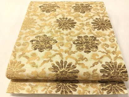 平和屋着物▽六通柄袋帯　スリーシーズン　春夏秋　花唐草文　金糸　正絹　逸品　CABM2963vp