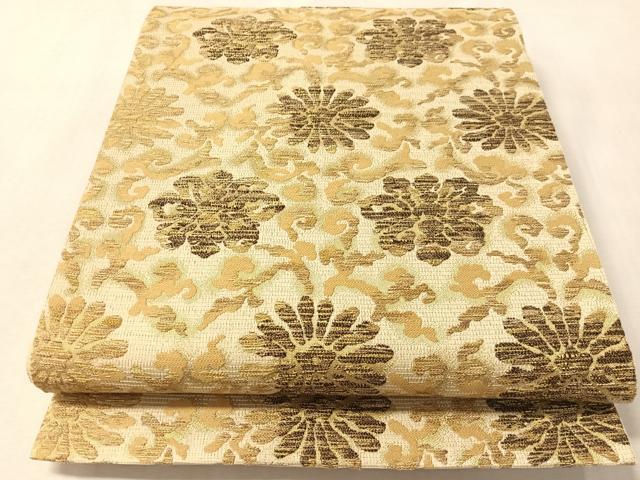 平和屋着物▽六通柄袋帯　スリーシーズン　春夏秋　花唐草文　金糸　正絹　逸品　CABM2963vp