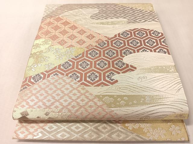 平和屋着物●西陣　川島織物　六通柄　本袋帯　重ね山吉祥花文　金銀糸　正絹　逸品　CABM2966vp