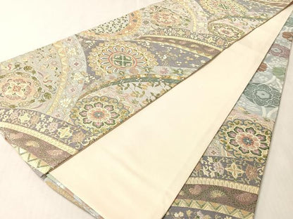 平和屋着物●両方向　全通柄袋帯　正倉院鳳凰更紗　金糸　正絹　逸品　CABM2972vp