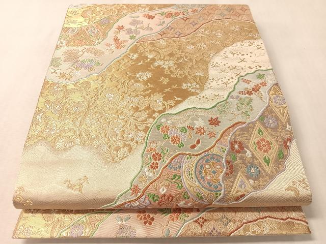 平和屋着物●西陣　服部織物謹製　六通柄袋帯　唐織　道長更紗花鳥蝶文　金銀糸　正絹　逸品　未使用　CABM2973vp