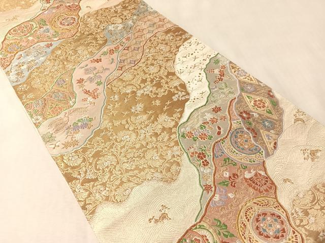 平和屋着物●西陣　服部織物謹製　六通柄袋帯　唐織　道長更紗花鳥蝶文　金銀糸　正絹　逸品　未使用　CABM2973vp