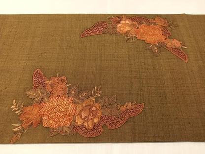 平和屋着物●中国三大刺繍　スワトウ相良刺繍　総刺繍　太鼓柄袋帯　紬地　バラ　正絹　逸品　CABM2977vp