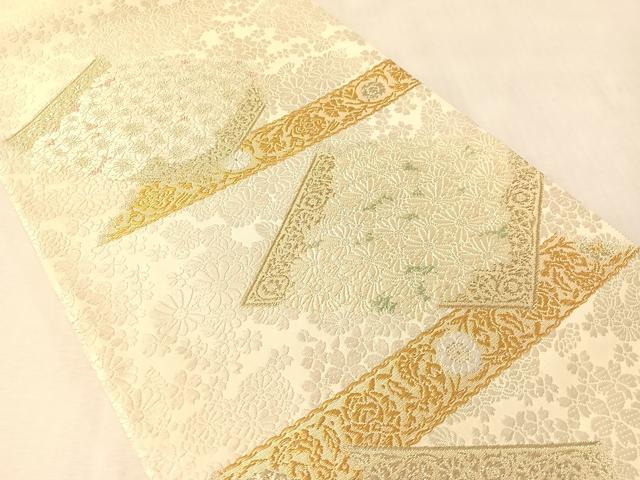 平和屋着物●皇室・伊勢神宮御用　御御帯　山口美術織物　山口弘躬　太鼓柄袋帯　唐織　治秋菱桜菊文　金銀糸　正絹　逸品　CABM2982vp