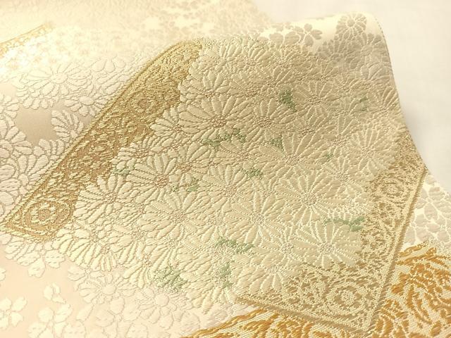 平和屋着物●皇室・伊勢神宮御用　御御帯　山口美術織物　山口弘躬　太鼓柄袋帯　唐織　治秋菱桜菊文　金銀糸　正絹　逸品　CABM2982vp