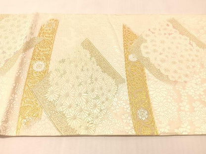 平和屋着物●皇室・伊勢神宮御用　御御帯　山口美術織物　山口弘躬　太鼓柄袋帯　唐織　治秋菱桜菊文　金銀糸　正絹　逸品　CABM2982vp