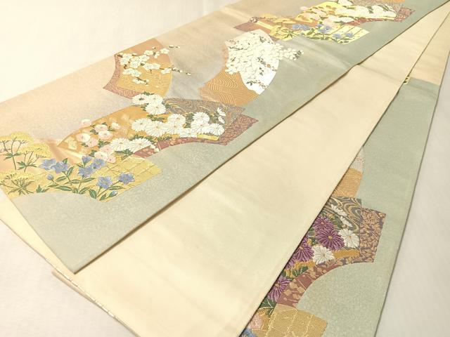 平和屋着物●西陣　京の名門　じゅらく謹製　帝王紫　六通柄袋帯　唐織　地紙花文　金糸　正絹　逸品　CABM2986vp