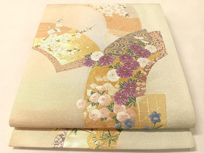 平和屋着物●西陣　京の名門　じゅらく謹製　帝王紫　六通柄袋帯　唐織　地紙花文　金糸　正絹　逸品　CABM2986vp