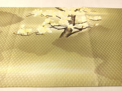 平和屋着物●両面　太鼓柄袋帯　手描き　木蓮　銀通し地　正絹　逸品　CABM2988vp