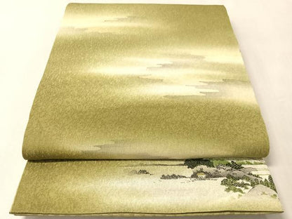 平和屋着物●両面　太鼓柄袋帯　手描き　木蓮　銀通し地　正絹　逸品　CABM2988vp