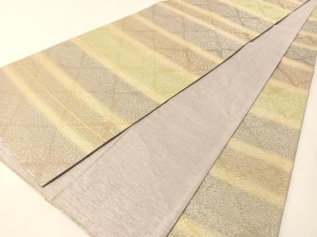 平和屋着物●「美しいキモノ」お馴染みのメーカー　となみ織物　全通柄袋帯　総紗縫　横段菱文　銀糸　正絹　逸品　CABM2992vp