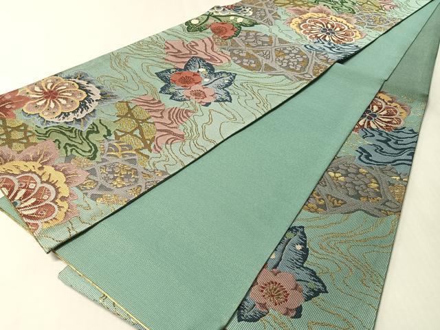平和屋着物●六通柄袋帯　流水花文　金糸　正絹　逸品　CABM2993vp