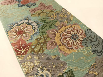 平和屋着物●六通柄袋帯　流水花文　金糸　正絹　逸品　CABM2993vp