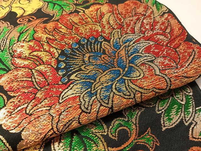 平和屋着物●六通柄　本袋帯　大牡丹印金　黒地　金銀糸　正絹　逸品　CABM2996vp