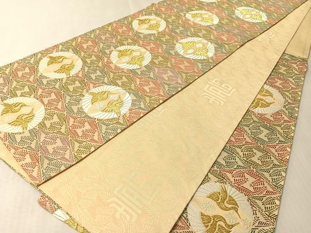平和屋着物●六通柄袋帯　唐織　松菱に鶴の丸文様　金糸　正絹　逸品　CABM3000vp