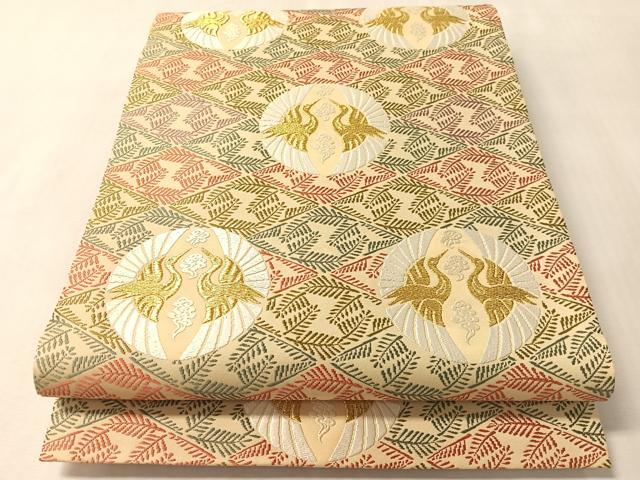 平和屋着物●六通柄袋帯　唐織　松菱に鶴の丸文様　金糸　正絹　逸品　CABM3000vp