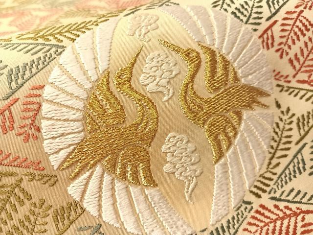 平和屋着物●六通柄袋帯　唐織　松菱に鶴の丸文様　金糸　正絹　逸品　CABM3000vp