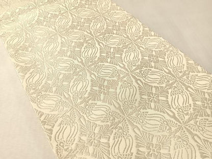 平和屋着物●西陣　河合美術織物謹製　六通柄袋帯　唐織　七宝花鳥文　生成り色　正絹　逸品　CABM3001vp