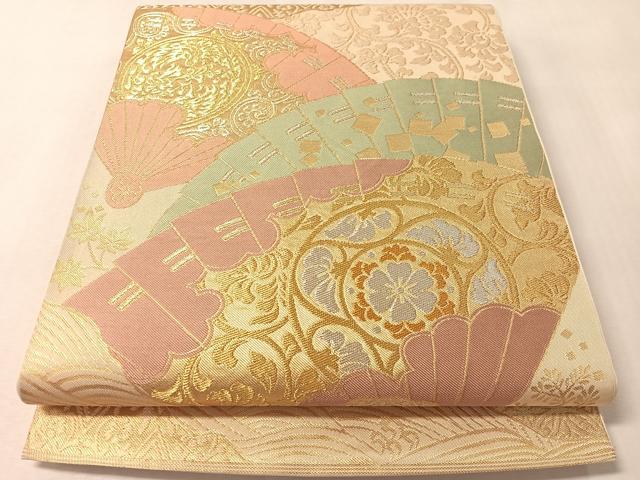 平和屋着物●西陣　川島織物　六通柄　本袋帯　檜扇花文　金銀糸　正絹　逸品　CABM3002vp