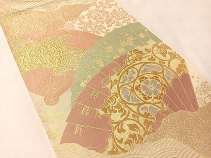 平和屋着物●西陣　川島織物　六通柄　本袋帯　檜扇花文　金銀糸　正絹　逸品　CABM3002vp