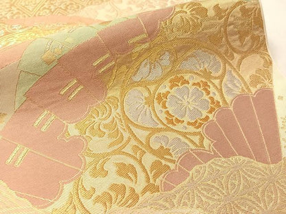 平和屋着物●西陣　川島織物　六通柄　本袋帯　檜扇花文　金銀糸　正絹　逸品　CABM3002vp