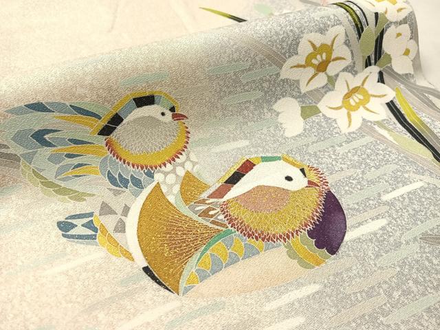 平和屋着物●六通柄袋帯　鴛鴦花文　金通し地　正絹　逸品　CABM3013vp